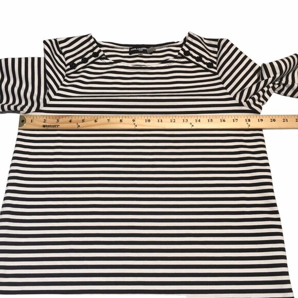 Karl Lagerfeld Shirt Women Small Nautical Buttons Black White Striped Lace Trim - Picture 8 of 14